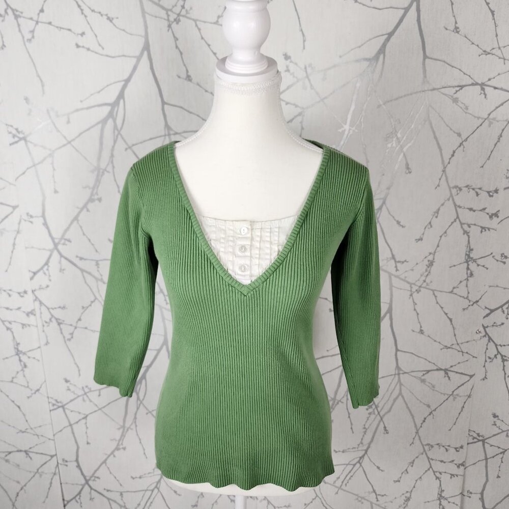 George Green Ribbed Knit Cleavage Cover Y2K Fitted Top